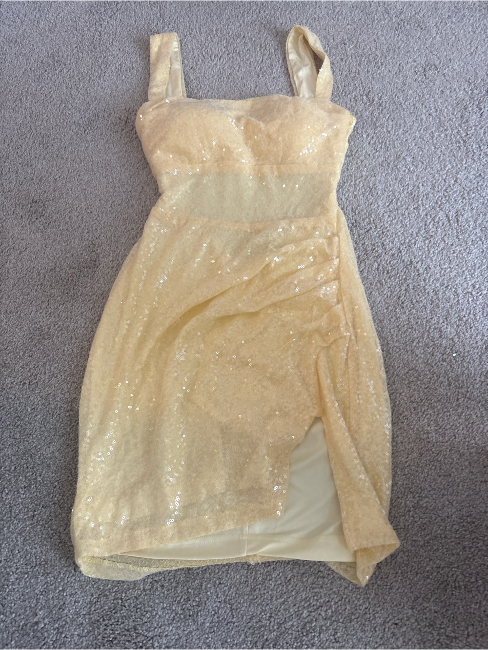 Windsor Pale Yellow Sequin Midi Dress with Square Neck and Straps